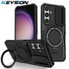 KEYSION Shockproof Case for MagSafe for Samsung Galaxy S24 FE 5G S25 Edge Magnetic Ring Stand Slide Camera Protection Phone Cover