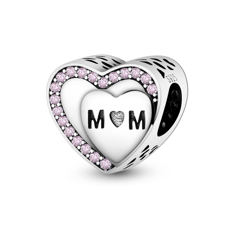День матери 925 Серебряный Подвесной Шарм Бусины Семья Сердце Подходит Оригинальный Браслет DIY Для Ожерелья Кулона Изготовление Для Женщин