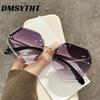 Non-polarized Fashion Retro Women's Frameless Cut Edge Sunglasses Advanced Feeling Metal Sturdy Hinge Sunglasses