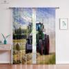 Realistic Printing Window Curtains, 3D Printing Tractor, Bedroom, Living Room, Study Decoration, Home Decoration, 2Pcs