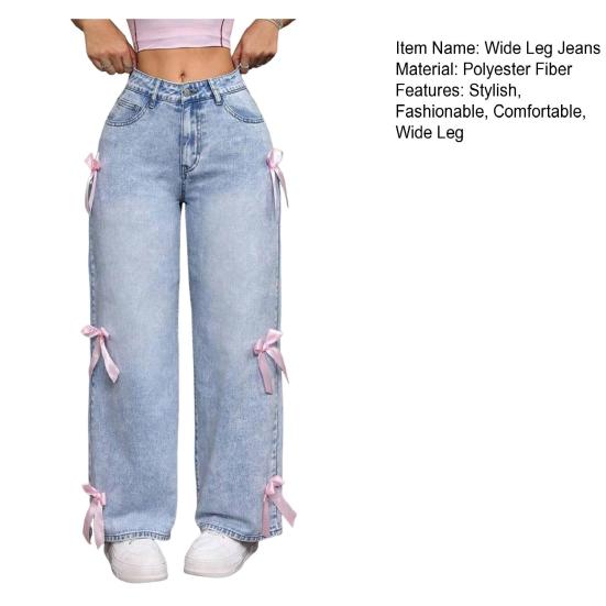 Женские широкие джинсы с украшением в виде галстука-бабочки, прямые джинсовые брюки с высокой талией, повседневные мешковатые джинсовые брюки