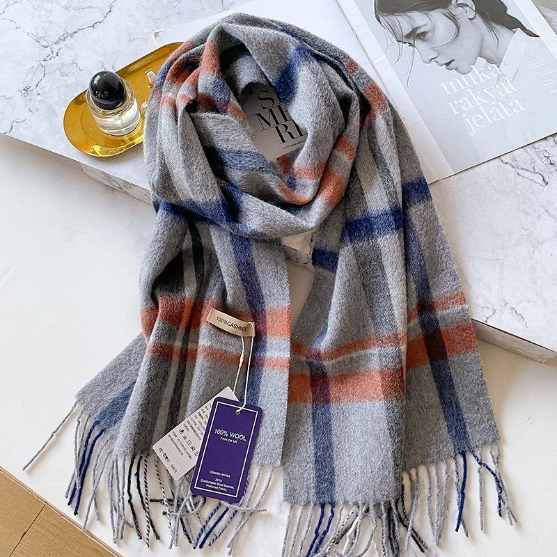 People Mom and Dad Winter Men's and Women's Thickened High-end Men's Pure Cashmere Scarf Plaid Long Grey