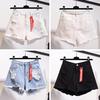 Women Solid Color High Waist Slim Casual Slim Waist Summer Loose Hole Hot Denim Shorts