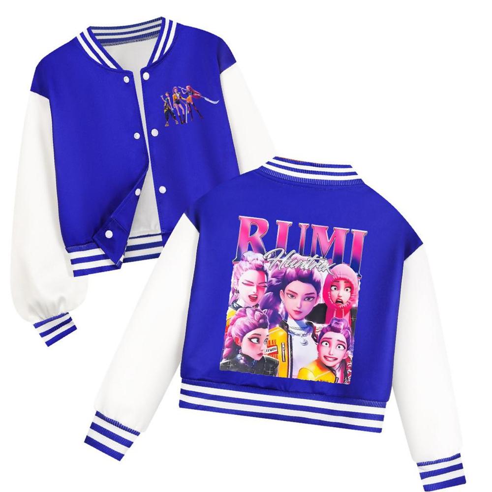 Детская Девочка Аниме Мультфильм Kpop Охотники на Демонов Руми Зои Мира Печатная Повседневная С длинными рукавами Бейсбольная Куртка Пальто