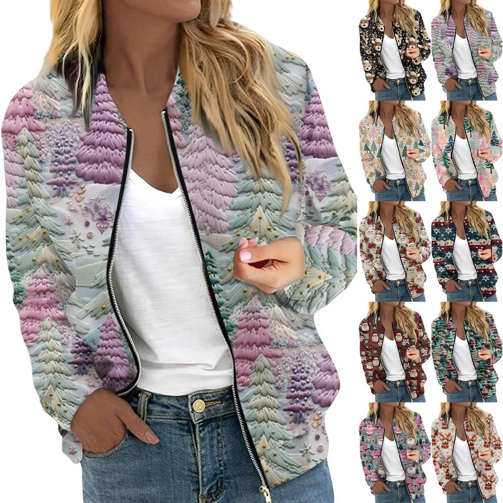 Women's Jacket Long Sleeve Lightweight Zipper Cropped Floral Printed Outerwear Casual Quilted Jacket With Pockets