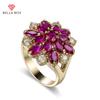 Red Corundum Zircon Flower Rings For Girl With Dazzling Red Stone Romantic Birthday Gift For Women Present Jewelry