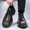 Thick Bottom Men Business Casual Leather Shoe Non Slip Platform Oxfords Shoes Lace-up Formal Dress Footwear Man Walking Sneakers
