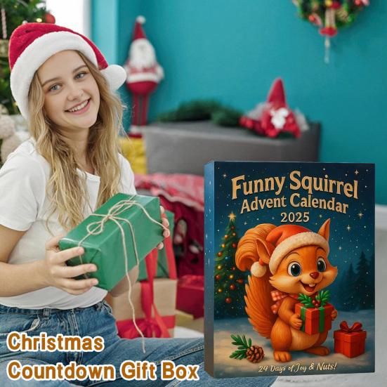 Белка Адвент-календарь 2025 24-дневный Рождественский календарь обратного отсчета с 24 2D акриловыми украшениями в виде белок для украшения праздничной елки