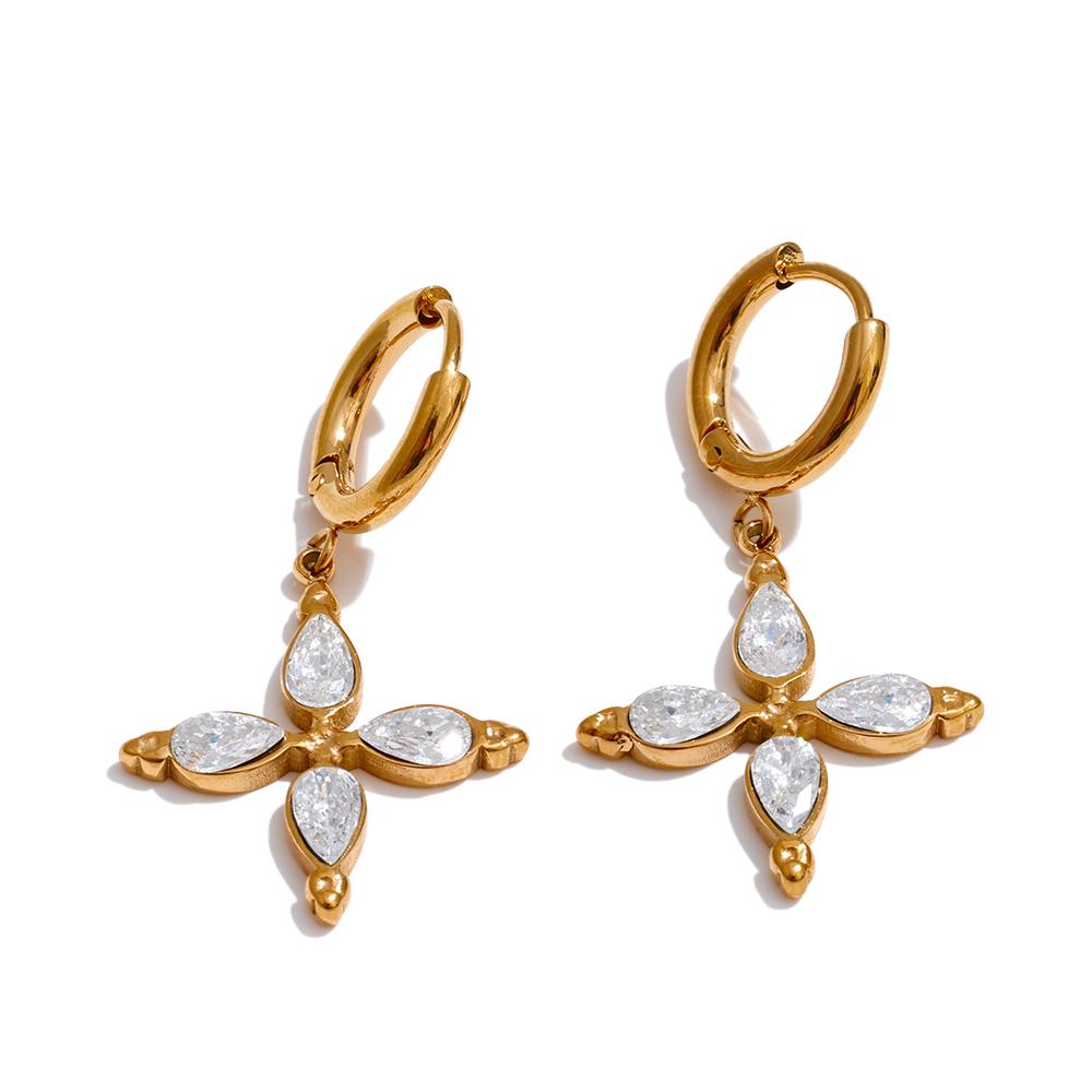 Eetit High Quality Stainless Steel Cubic Zirconia Flower Drop Hoop Earrings High Quality Temperament Fashion Jewelry