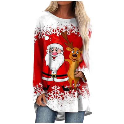 Футболка с изображением оленей Санта-Клауса и рождественским 3D-принтом для женщин, футболки с длинными рукавами, уличная одежда, свободные футболки, женские туники, топы, одежда