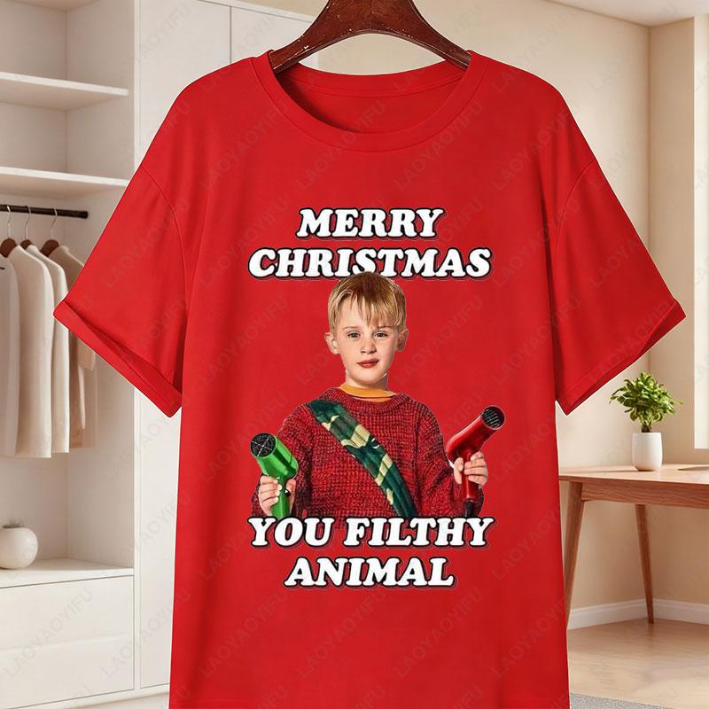 Home Alone Movie Cotton Unisexs TShirt Funny Kevin McCallister Gang Facepalm Print Tees Christmas Short Sleeve Casual Shirts