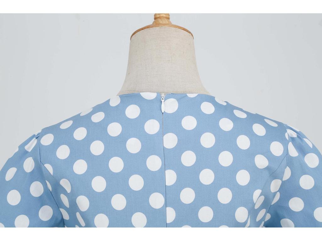 Polka Dot High-Waisted Midi Swing Dress with Short Sleeves