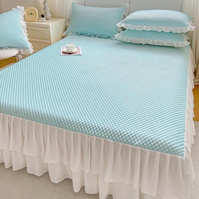 JingJingRS Summer Ice Silk Fitted Sheet Mat Set