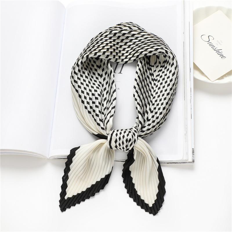 New plaid silk scarf European and American temperament scarf simulation silk spring summer decorative scarf professional silk scarf crumpled square sc