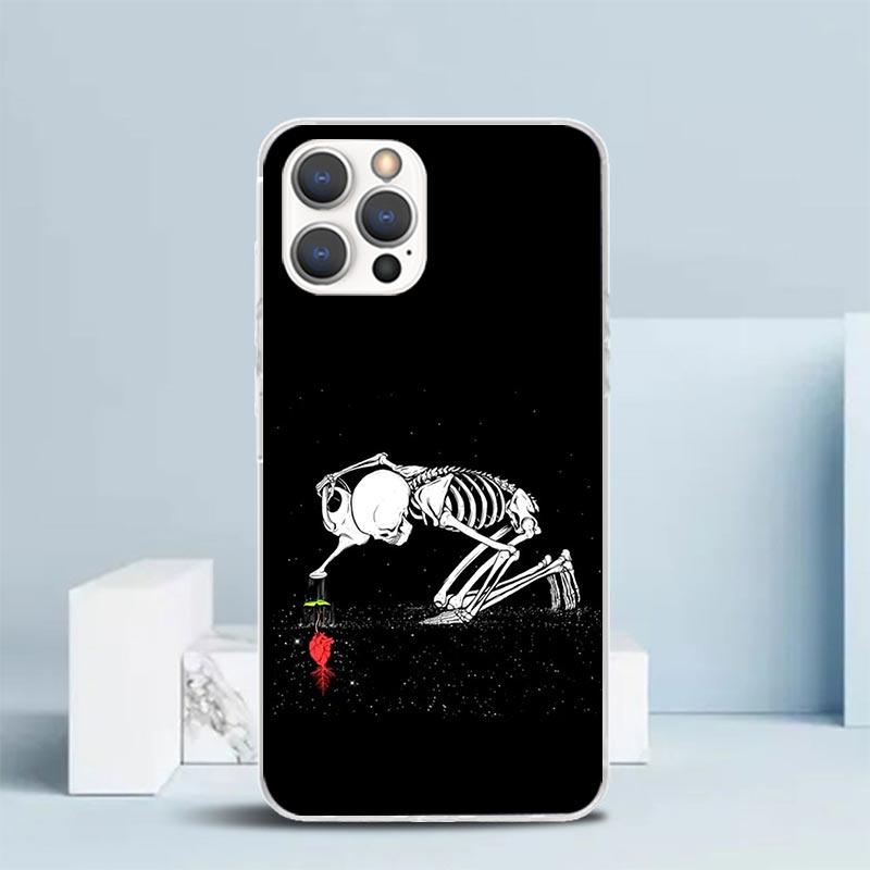 Человеческий скелет Красная роза Чехол для телефона Для IPhone 16 17 Air 16E 15 14 Plus 13 Mini 12 11 Pro Max 7 8 + SE 2020 Мягкий ТПУ Задняя крышка 1