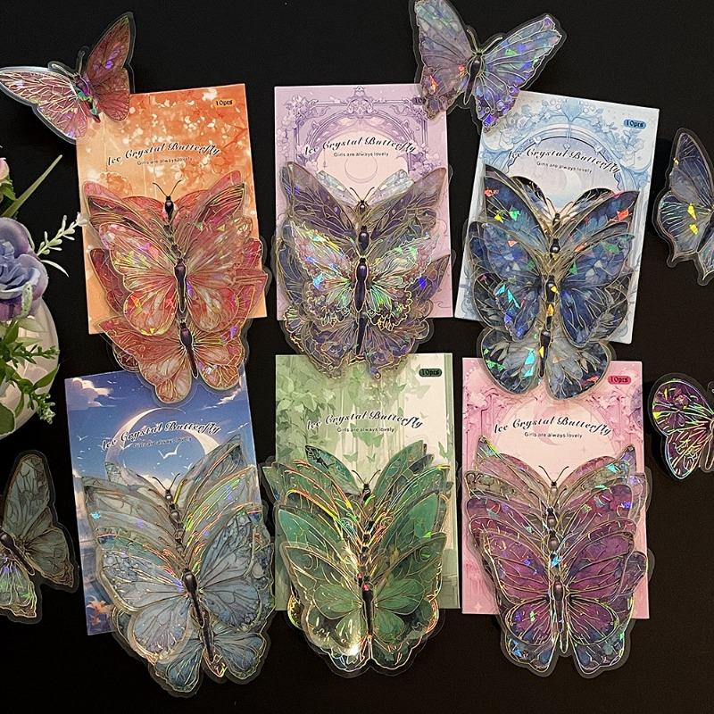 10PCS Laser Gold-Stamped Butterfly Wall Sticker 3D Exquisite PET Vintage Decorative Planner DIY Sticker Bedroom Creativity
