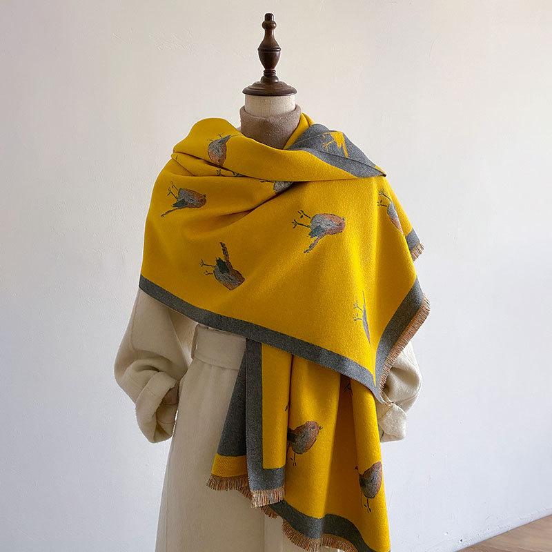 Scarf Women'S Imitation Cashmere Bird Air Conditioner Shawl With Thickened Warm Scarf