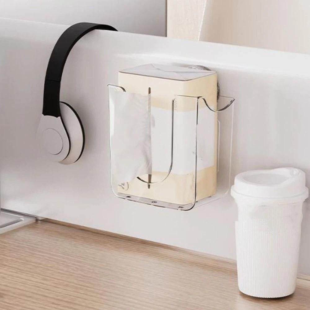 Punch-Free Suction Cup Tissue Box Transparent Face Towel Dispenser Wet Wipes Storage Box Kitchen
