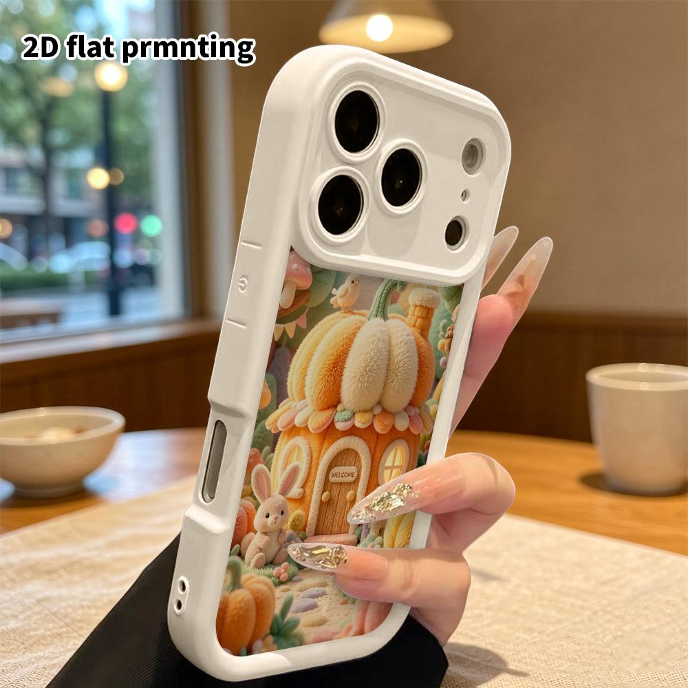 Phone Case: 2D flat design suitable for iPhone 18 17 16 15 14 13 Pro protective case, Moonlit Pumpkin Cottage, perfect Christmas and Halloween holiday