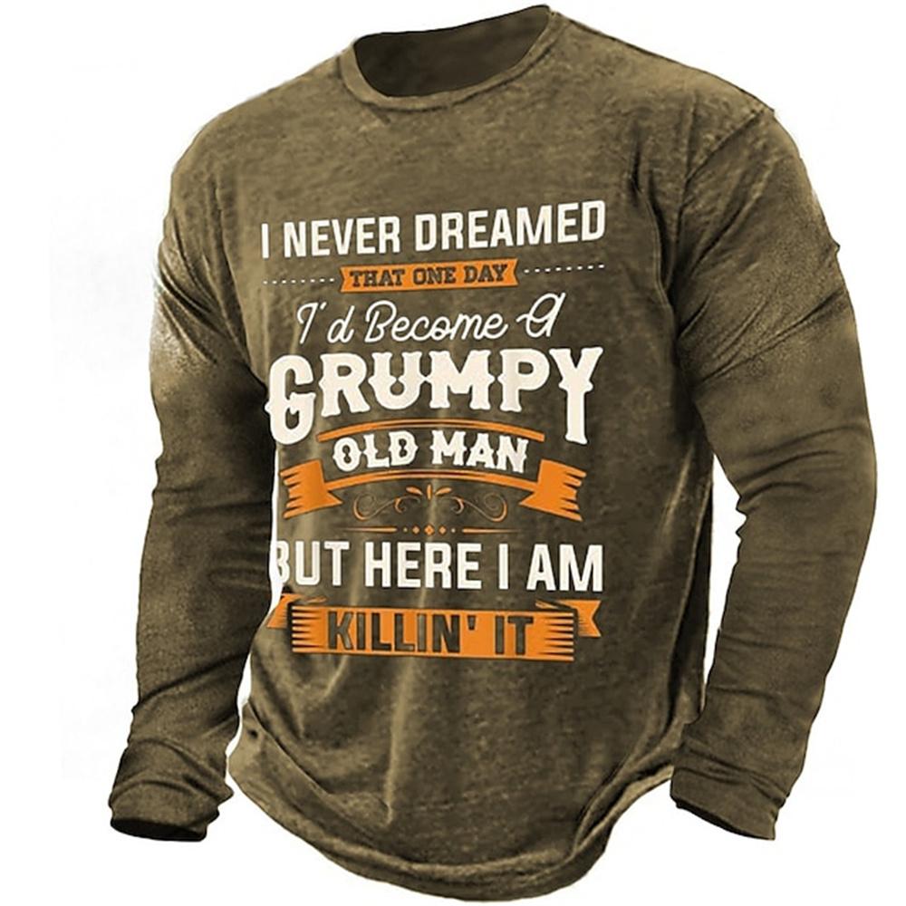 Vintage Men's Long Sleeve T-Shirt Word Tees Tops Graphics T-Shirts For Men 3D Slogan Printed Clothing Oversized Streetwear 5xl