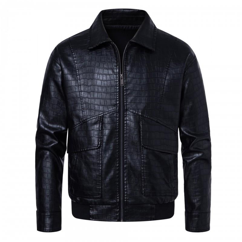 Mens Fashion PU Leather Jacket Loose Fit Casual Biker Coat