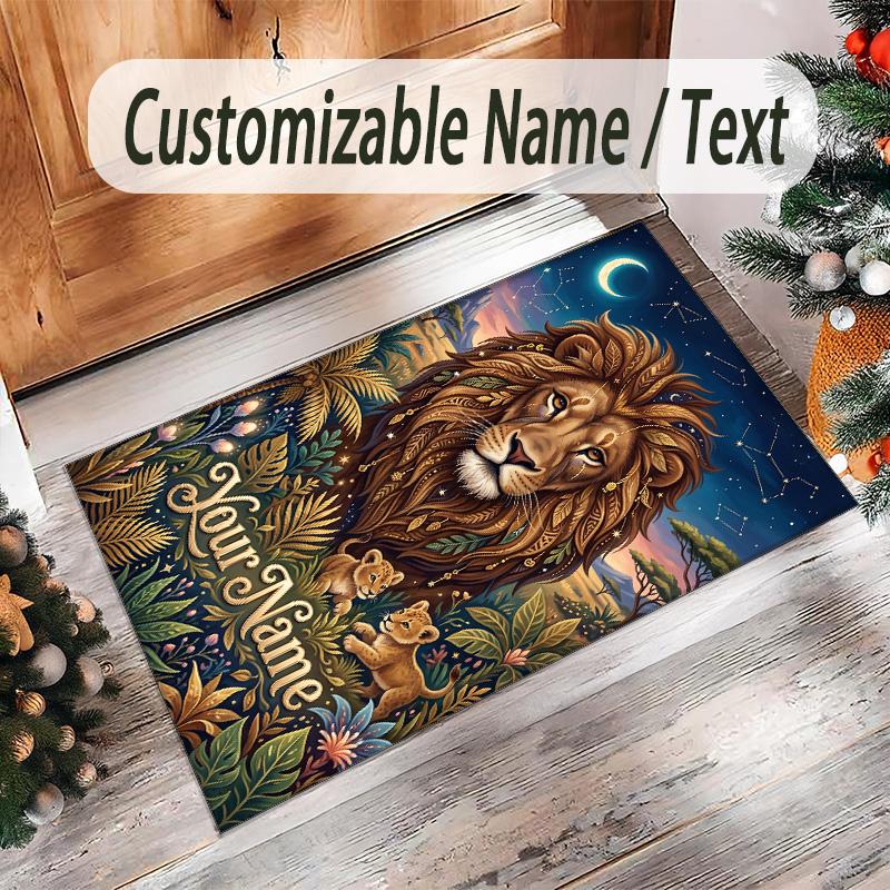 Leopard Theme Crystal Velvet Floor Rug Personalized Custom Name Text Warm Carpet Home Decoration