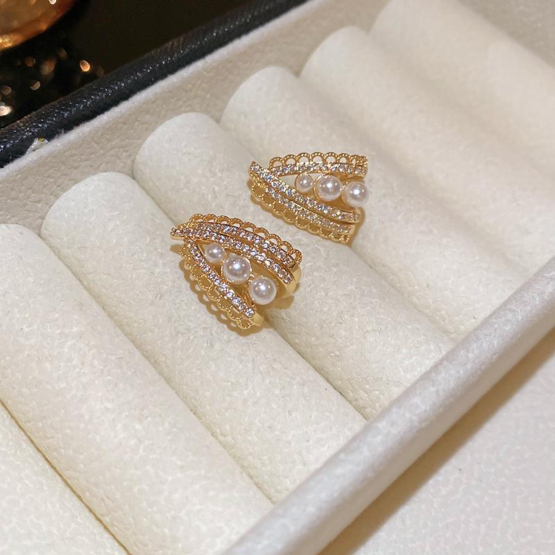 Zircon Imitation Pearl Lace Stud Earrings Women French Light Luxury Fashion New Earring Advanced Versatile Jewelry Wholesale K0