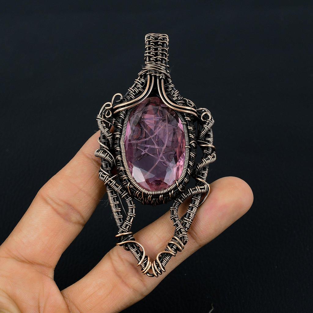 Kunzite Pendant Gemstone Jewelry, 999 Copper Wire Wrapped Pendant, Gift For Women Handmade Pendant