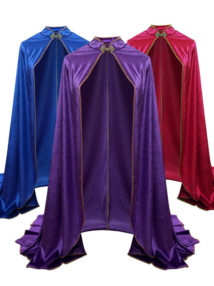 Medieval Velvet Cloak Cape for Women Men with Golden Trim Renaissance Halloween Costume Stage Performance Adult
