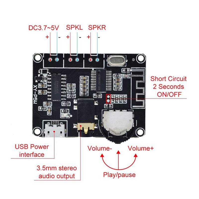 XY-P5W PAM8406 Bluetooth 5.0 Amplifier Board 5W×2 DC3.7-5V Stereo Audio Power Amplifier Module for Arduino DIY Kit