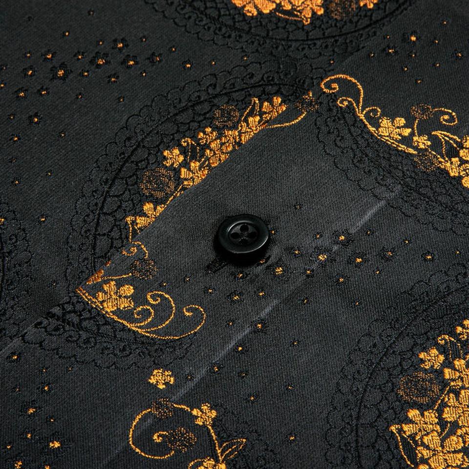 Мужская модная классическая черно-золотая рубашка с узором пейсли, тканые шелковые рубашки с длинными рукавами Barry.Wang, мужская одежда