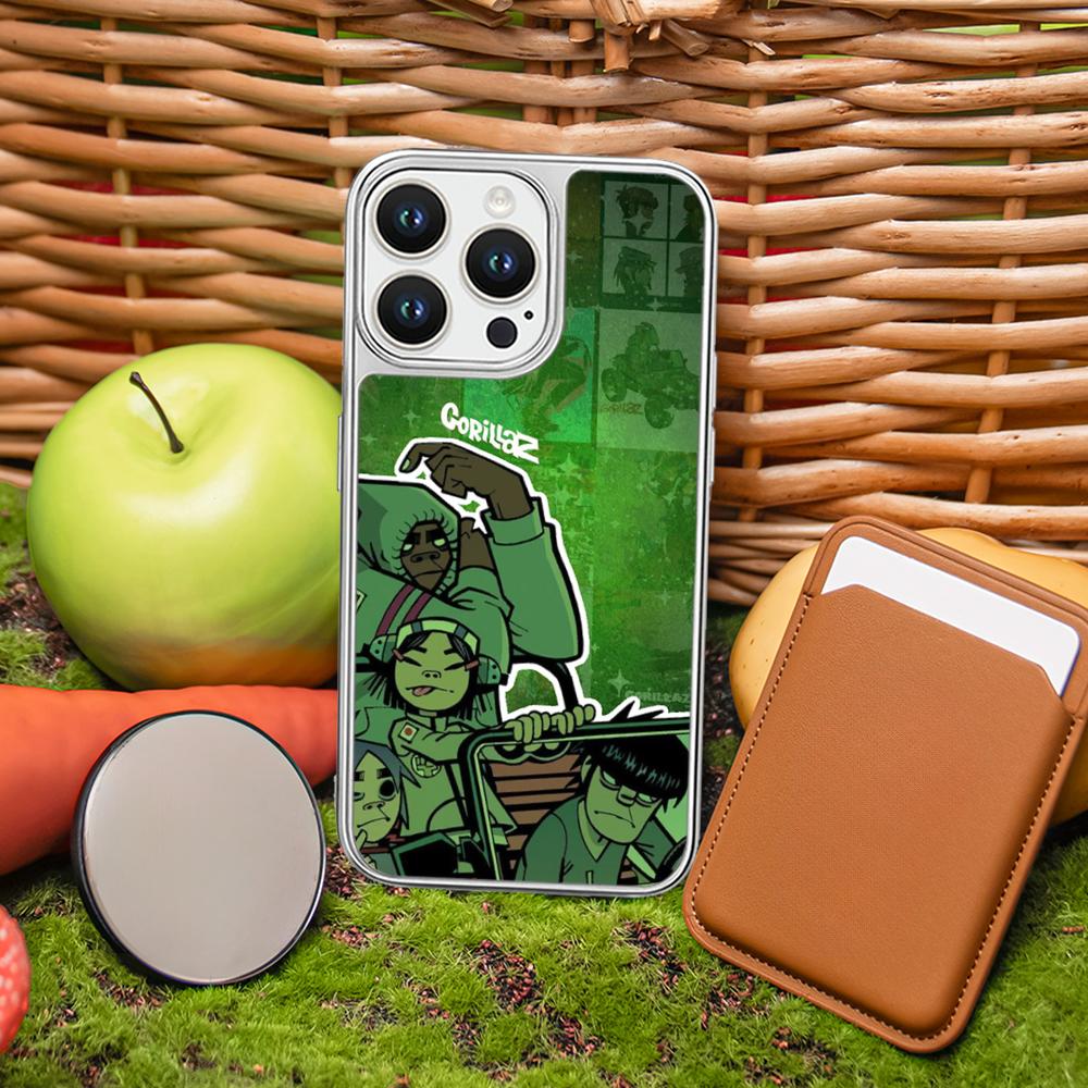 Hot band Gorillaz fashion poster design Phone Case for iPhone 16 15 14 13 12 11 Pro Max Sheepskin Silver-edged protective case
