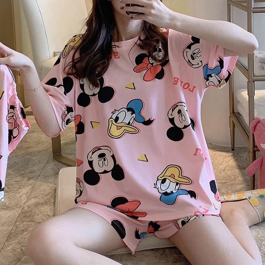 Женская одежда для сна, милый пижамный комплект с мультяшным принтом, летние футболки с короткими рукавами, шорты, одежда для сна