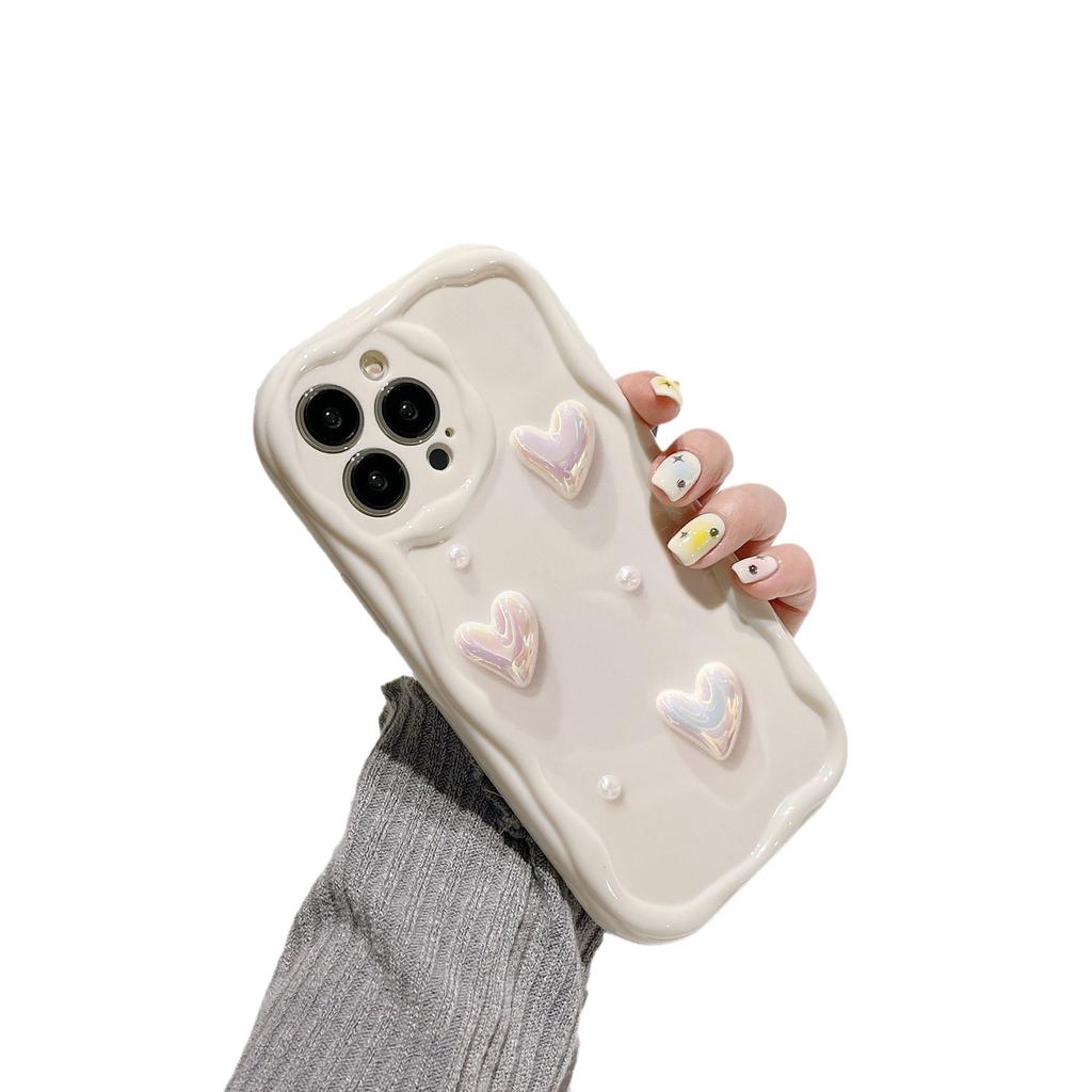 Подходит для Apple 16PROMAX Складная любовь Мягкий чехол IPhone 15 Белый Трехмерная волна Защитный чехол Браслет