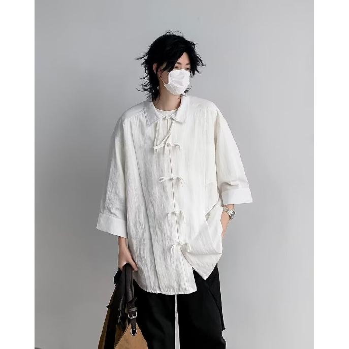 Рубашка с коротким рукавом мужская летняя японская ретро свободная повседневная рубашка с рукавом пять четвертей модная брендовая рубашка куртка