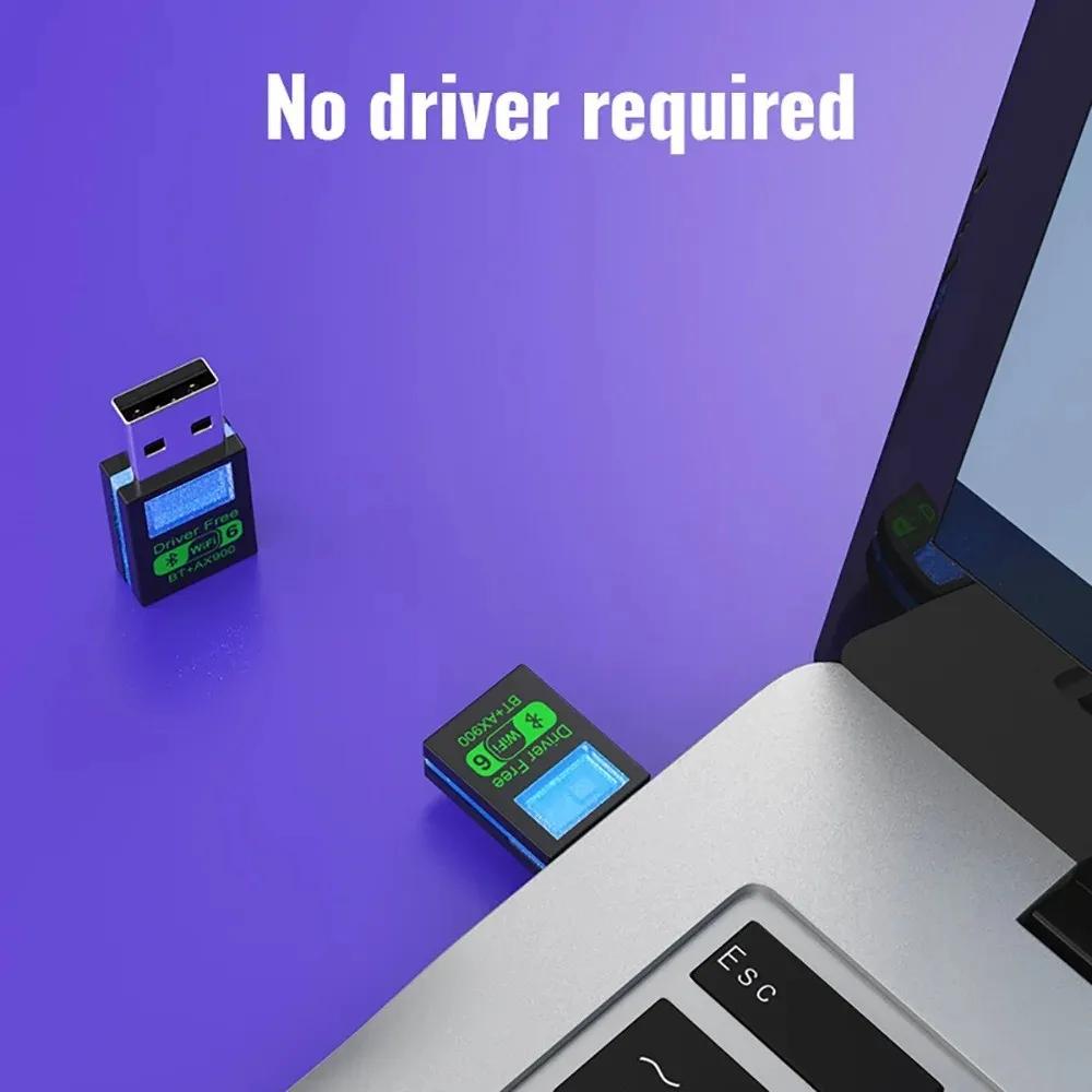 2 in 1 USB Bluetooth 5.4 Adapter WiFi 6 900Mbps Wireless Network Card 2.4G&5GHz Dual Band USB Dongle Driver Free For Win10/11