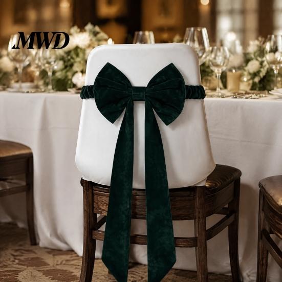 Birthday Party Chair Bows Burgundy Velvet Sashes with Elastic Straps, Reusable Bow Tie Wedding Reception Decor Back Cover, Decorative Ribbon