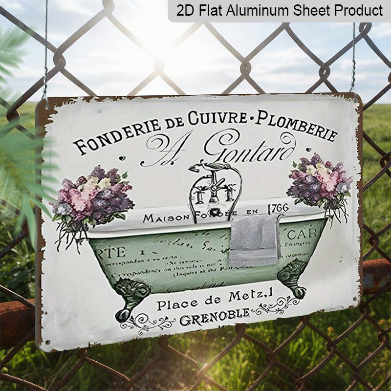 2D Flat Vintage French Bathroom Metal Wall Art - Shabby Chic Decor with Floral Design, Rustic Aluminium Sign for Home, Kitchen & Bathroom, 1765-1830