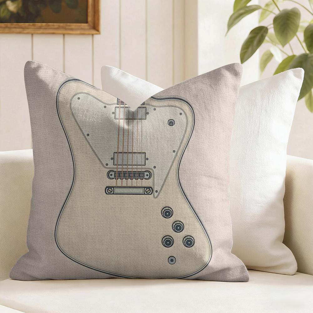 Vintage Color Guitar Fender Cushion Cover Summer Linen Pillow Case Organic Fabric Cushion Cover DoubleSided Sofa Home Decor