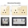 Gold UK 13A Tempered Glass USB Socket Plug,18W Type-C Fast Charging Universal 3pin Dual Power Outlet,Wall LED 2way Light Switch