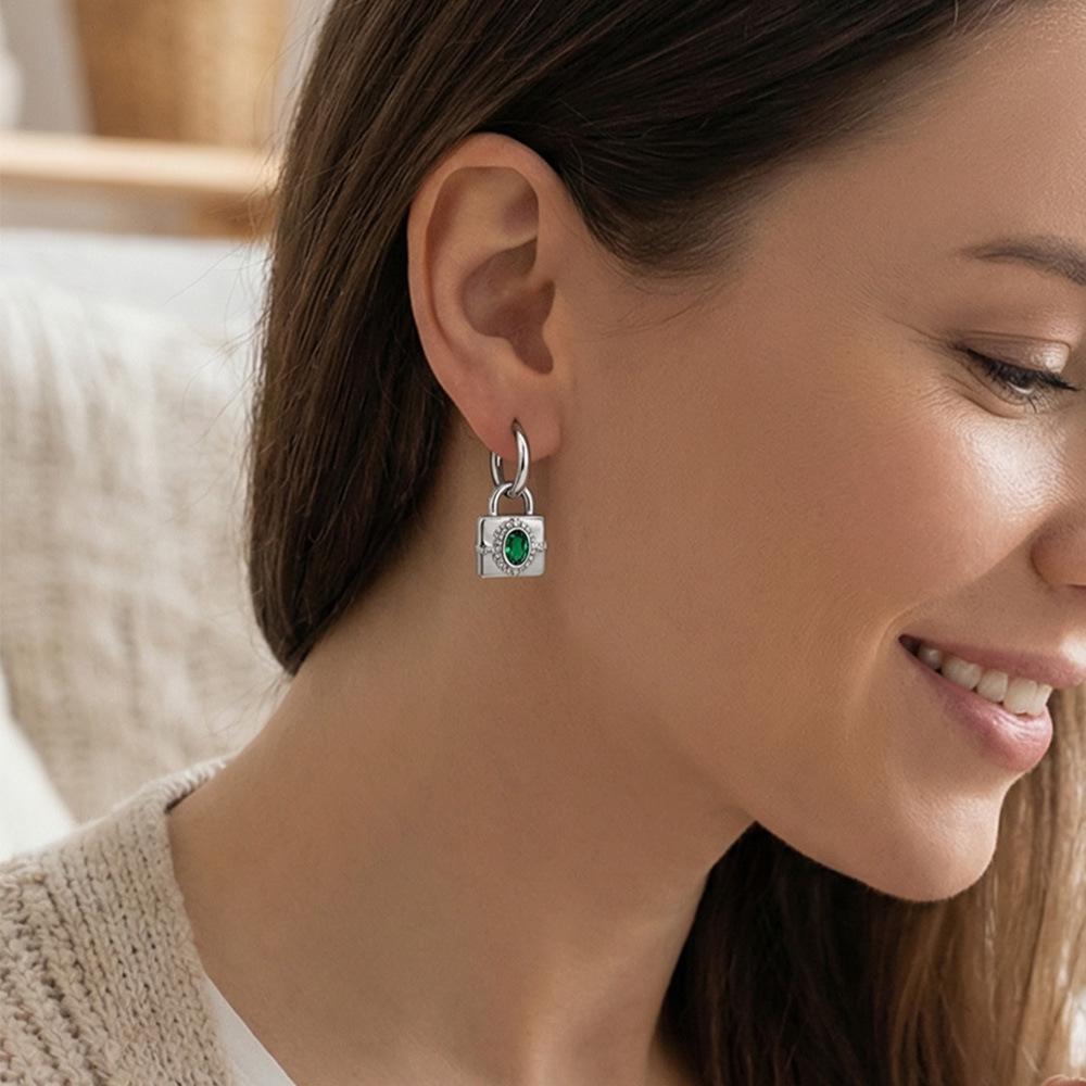 Zircon Inlaid Cross Lock Earrings - Stylish, Versatile Stainless Steel Pendant