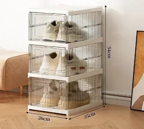 Dustproof 3Layers Foldable Shoes Box Stackable Transparent Thickened Plastic Bins Sneaker Shoe Organizer Cabinet Organizers