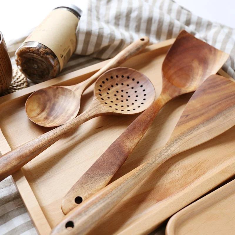 New Teak Natural Wood Tableware Spoon Colander Spoon Special Nano Soup Skimmer Cooking Spoon Wooden Kitchen Tool