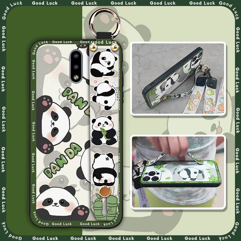 Cartoon Fashion Design Phone Case For Nokia 2.3 Wrist Strap Panda Back Cover Waterproof Anti-knock Lanyard Wristband