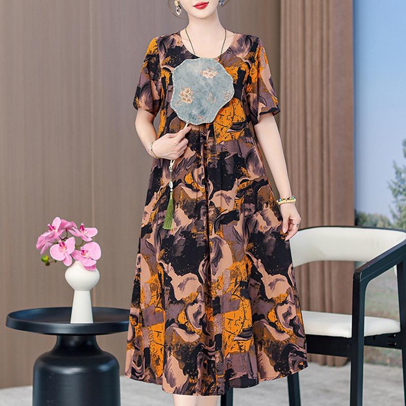 Летние элегантные длинные платья для женщин, большие размеры, свободное женское платье с коротким рукавом и винтажным принтом