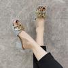 Сандалии женские модные металлические цепочки на высоком каблуке 2024 новые летние туфли с квадратным носком с открытым носком однотонные туфли для вечеринок повседневная обувь женские тапочки