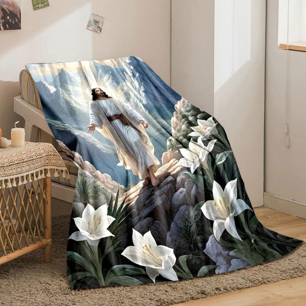 Jesus In Mountains Print Blanket Printed Blanket for Living Room Bed Couch lunch break Soft Cozy Blanket for Friend's festival Gift