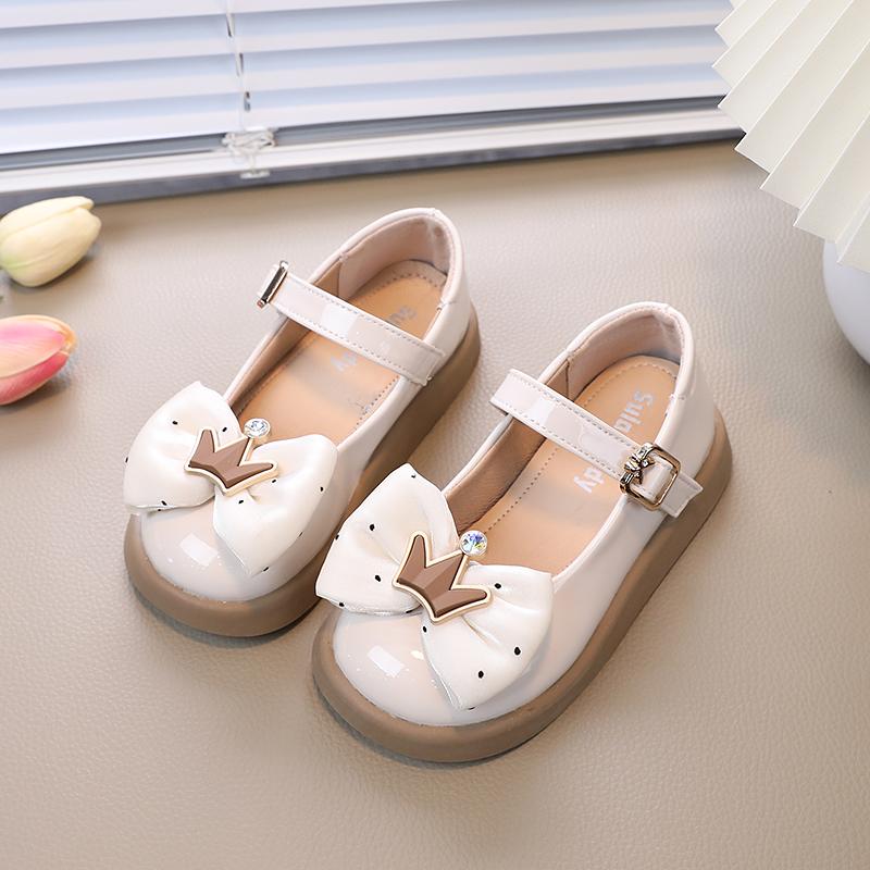 Новинка 2023 года, детские неглубокие лоферы для девочек, Нескользящие детские модные туфли принцессы с круглым носком с короной на липучке, Прямая доставка