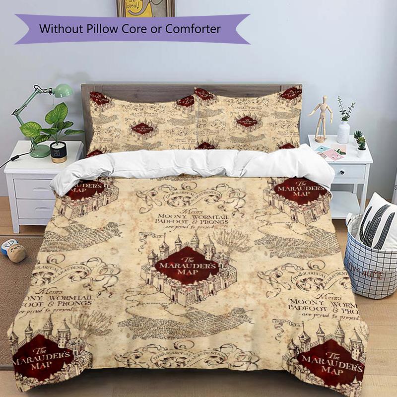 Marauders Map Print 3Pcs Bedding Setduvet Cover With 2 Bedropillowcase Home Birthday Gift