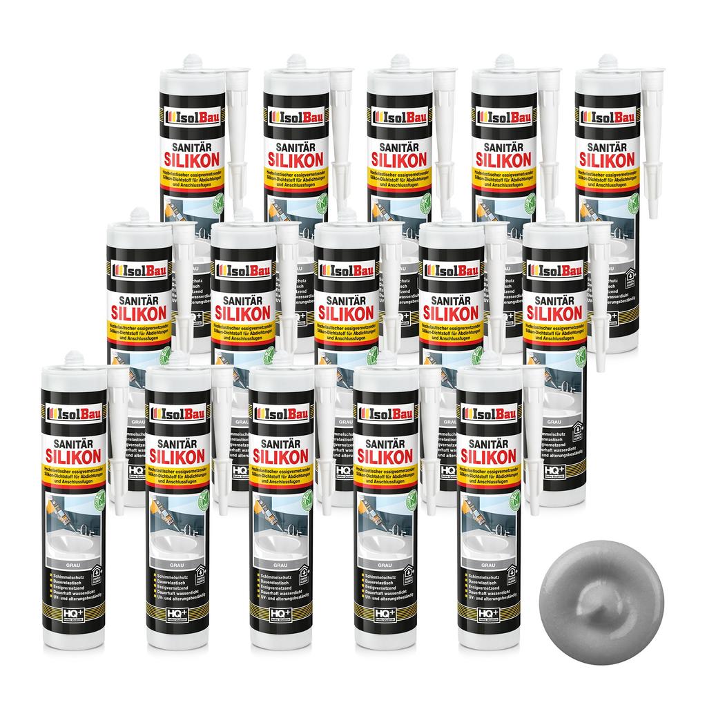IsolBau Sanitary Silicone Gray Sanitär Silikon 15 x 300ml